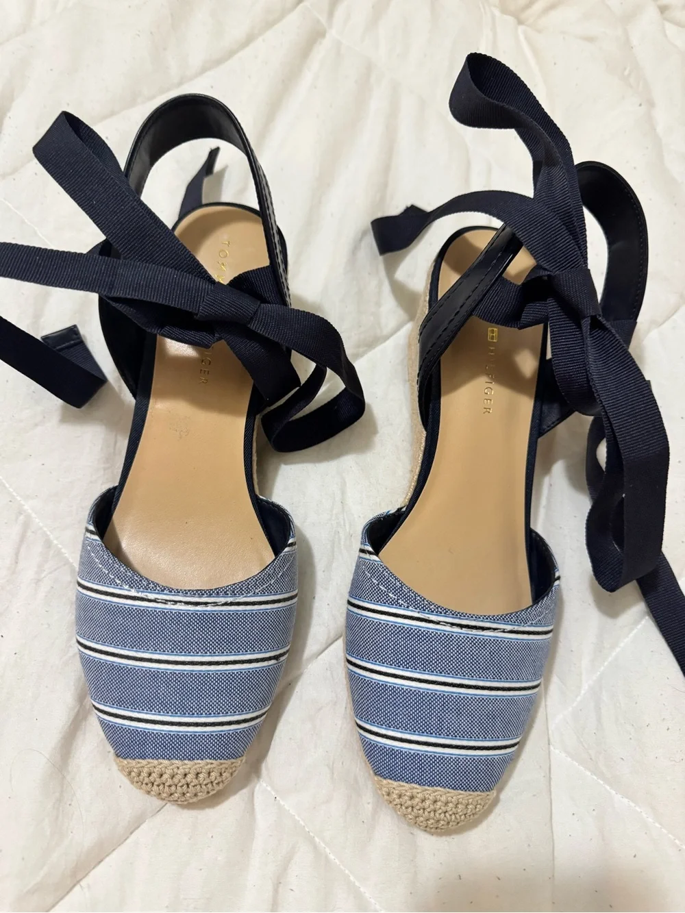 Tommy Hilfiger Blue Stripe Espadrille Tie-Wrap Sandals